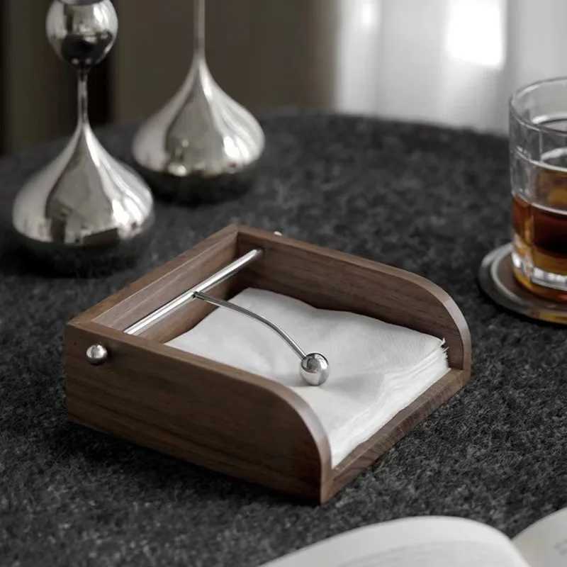 Restaurant Hotel Tissue Box Redwood Fixed-point Square Napkin Box Bracket Light Luxury Stainless Steel Tissue Rack Decoration Y251112