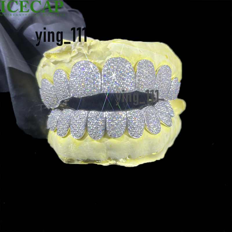 Custom Deep Perm Cut Grillz S925 Silver VVS Moissanite 16/20 Teeth Hip Hop Style 14K 18K White Gold Diamond Iced Out Grillz Gift