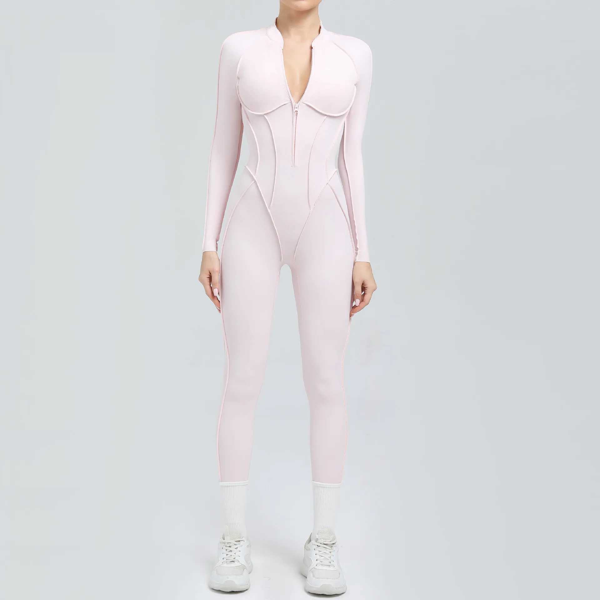 Seamless Yoga Jumpsuits Sports Fitness Peach Hip Half-open Zipper Tight Backless One-piece Workout Gym Tracksuits for Women J251112