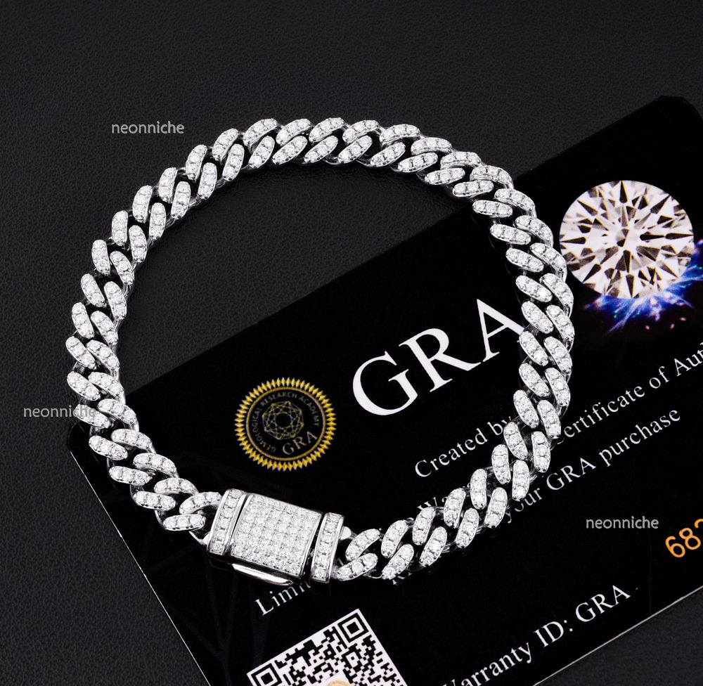 Hot Selg Sterg Sier D-Color Moissanite Trendy Hip-hop Cuban Bracelets in 6mm 8mm 10mm Sizes
