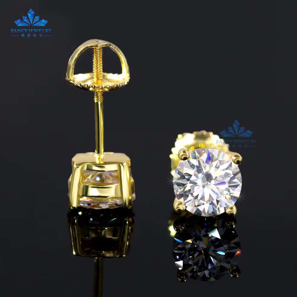 Classic Design 4 Claws 925 Sterling Silver Screw Back GRA Certificated 0.5ct/1ct/ 2ct Diamond Moissanite Stud Earrings for Women