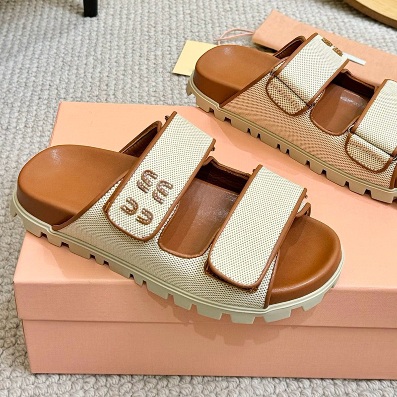 Designer Sandal Canvas Strap Slide Platform Wedge Woven Clog Slipper Flat Comfort Mules Beach House Pool Two Straps Women Size 35-41