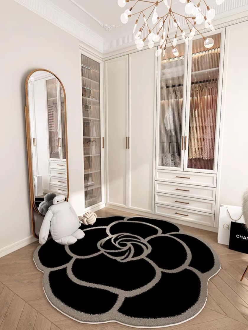 Designer Round Camellia Crystal Velvet Mat Luxury Living Room Bathroom Door Absorbent Quick-Drying Floor Rugs Household Non-slip Carpet H260226