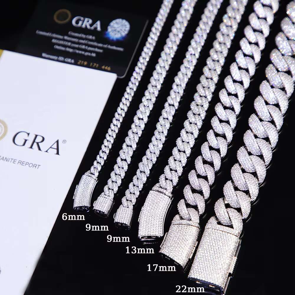 HOT Sale 6mm-20mm Wide S925 Sterling Silver Cuban Link Chain VVS Moissanite Diamond Chain Cuban Bracelet With GRA Certificate