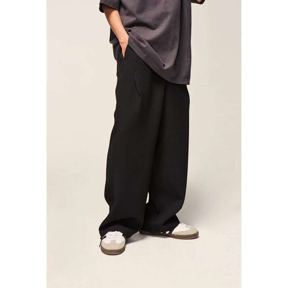 Vintage Waffle Wide Leg Pants Men Casual Sweatpant Sportswear Unisex Plus Size Track Pant