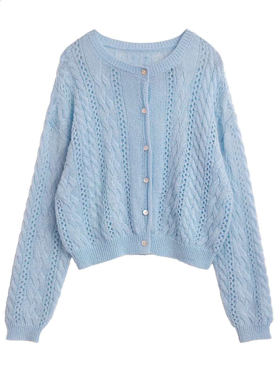 CHIC VEN Female Cardigan Loose Casual Mohair Hollow Knitted Sweaters Female Short Jumpers Spring Summer 2025 Tops 250411