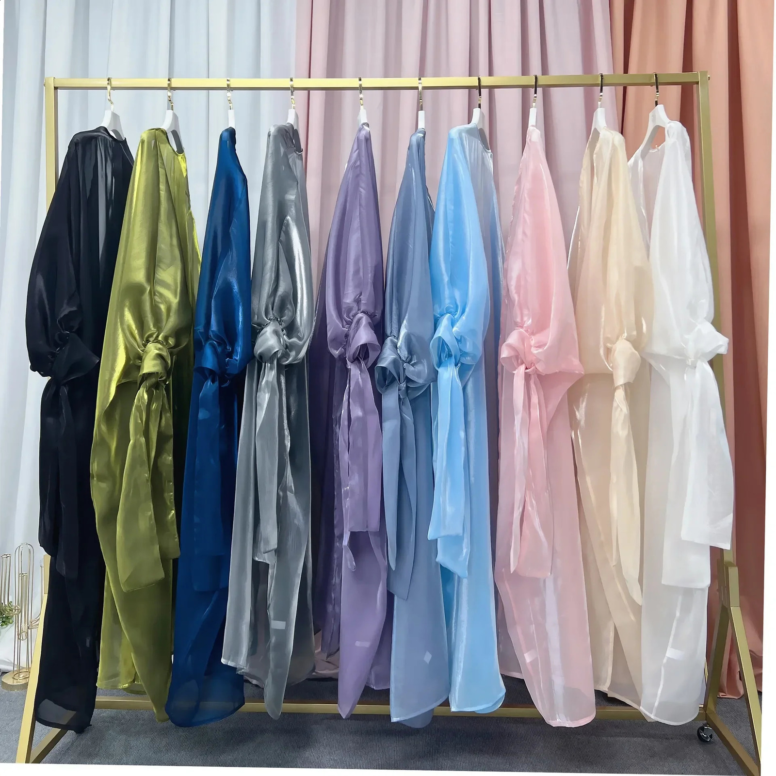 Eid al Fitr Abaya Dubai Fluffy Sleeve Muslim Dress Silk Kaftan Womens Kimono Islamic Abayas African 250411