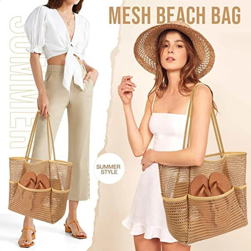 Multi Pockets Summer Beach Bag For Towels Mesh Durable Travel Handbag Toys Organizer Waterproof Underwear Swimming Storage Bag 250407