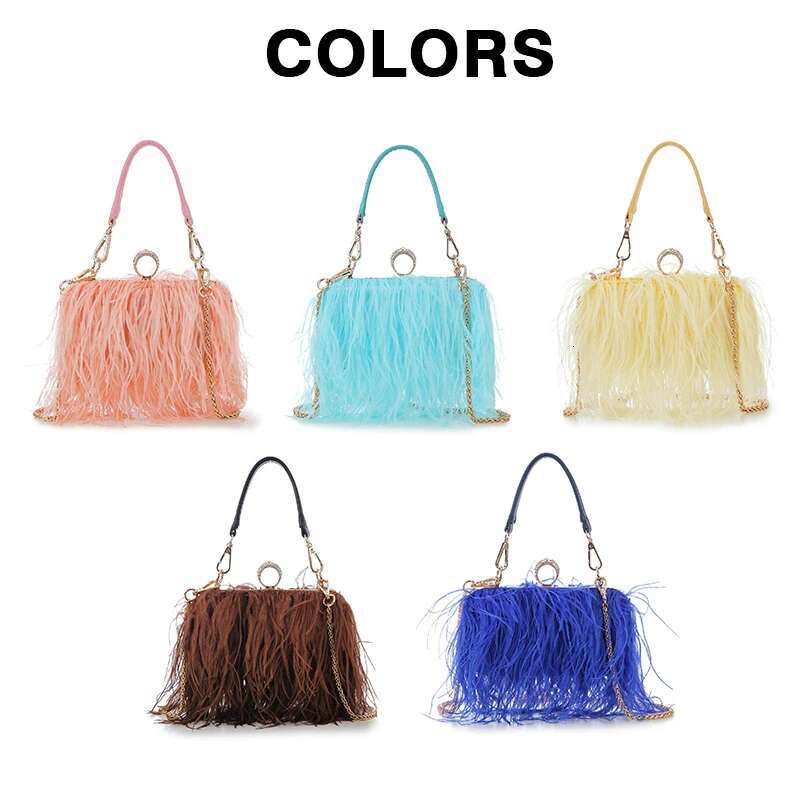 Ostrich Feather Party Evening Clutch Women Wedding Purses And Handbags Small Shoulder Chain Designer Bag 16 Color