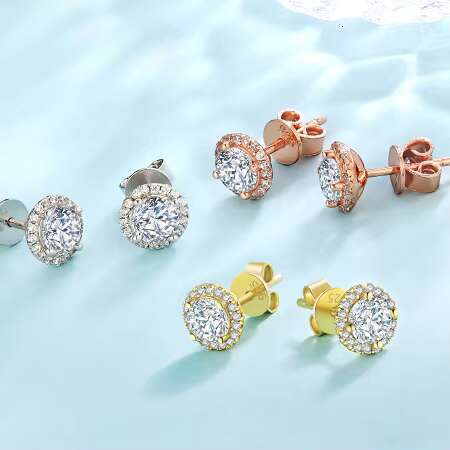 KRKC Luxury Silver Jewelry GRA Certification 1ct D Color VVS1 Moissanite 925 Sterling Silver Stud Earrings