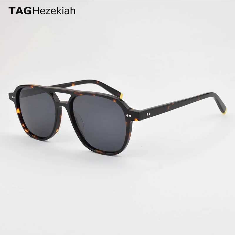 TAG Hezekiah Retro Double Bridges Square Sunglasses Women Shades UV400 Fashion Brand Designer Rivets Men Sun Glasse 2024 Z250411