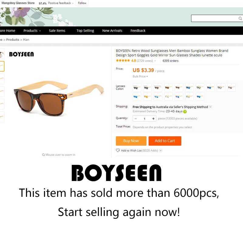 BOYSEEN Bamboo Temples Sunglasses Men Classic Wood Color Bamboo Sunglasses Women UV400 Protection Eyewear Z250411