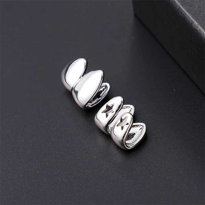 Hip Hop 2-piece Gold Plated Grillz Top and Bottom Charm Grills Suitable for Men Women Jewelry Gifts W250412