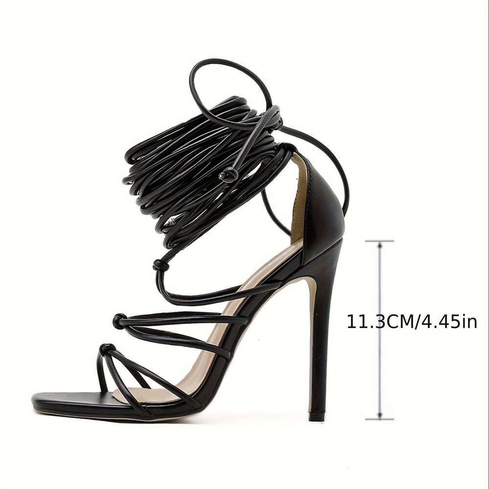 Women's Sexy Over-The-Knee Lace-Up Stiletto Heels, Open Toe High Heels With Rubber Sole, Man-Made Materials, All-Season Solid Color Party Shoes