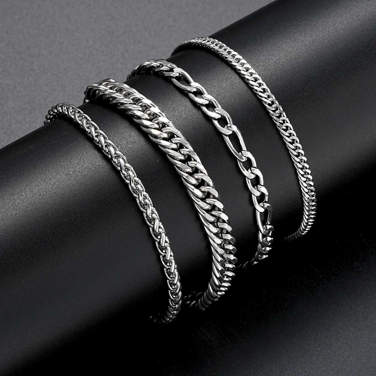4Pcs/Set Vintage Silver Color Twisted Chain Bracelets for Men Goth Cuban Adjustable Link Charm Bangles Couple Hand Jewelry GiftsC250411