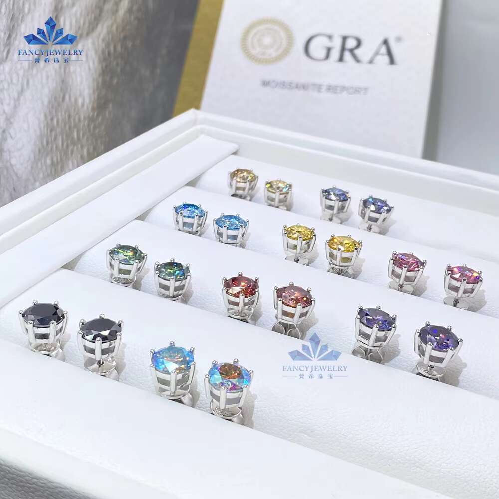 2025 Classic Style Girl Present Gift 5mm 6.5mm 8mm Round Shape Pass Diamond Tester Moissanite Stud Earrings 925 Sterling Silver