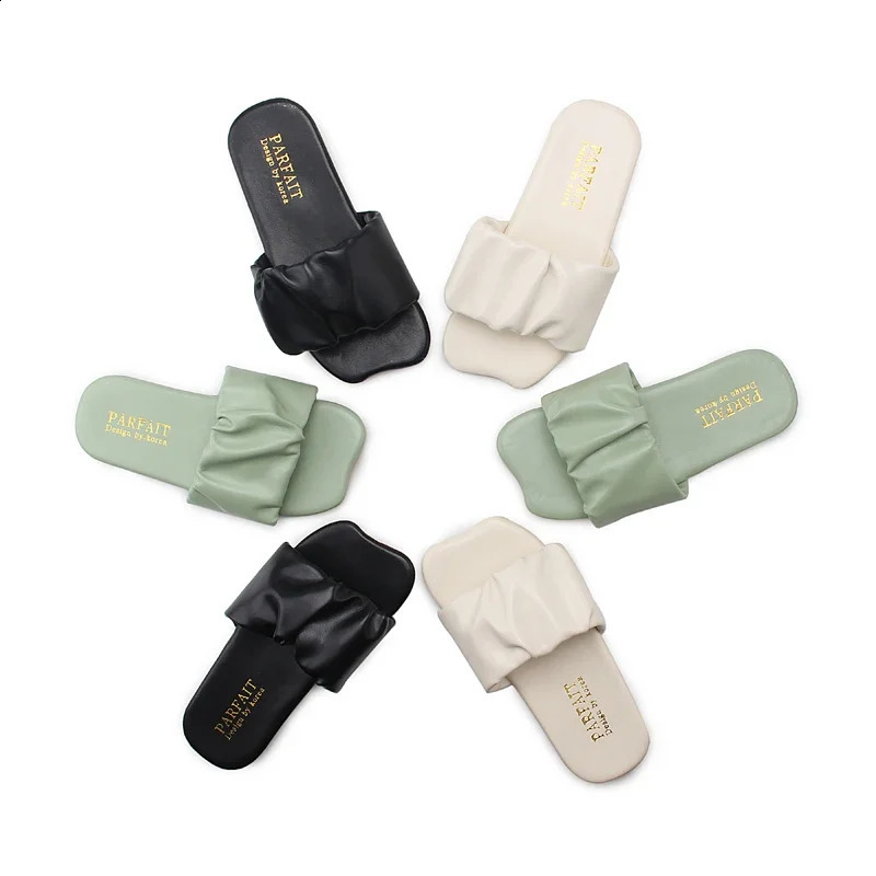 Girls Sandals Slides Kids Summer Beach Sandals Pleated Ruffles Princess Sweet Kids Slippers for Bath Swimming Indoor Outdoor 250411