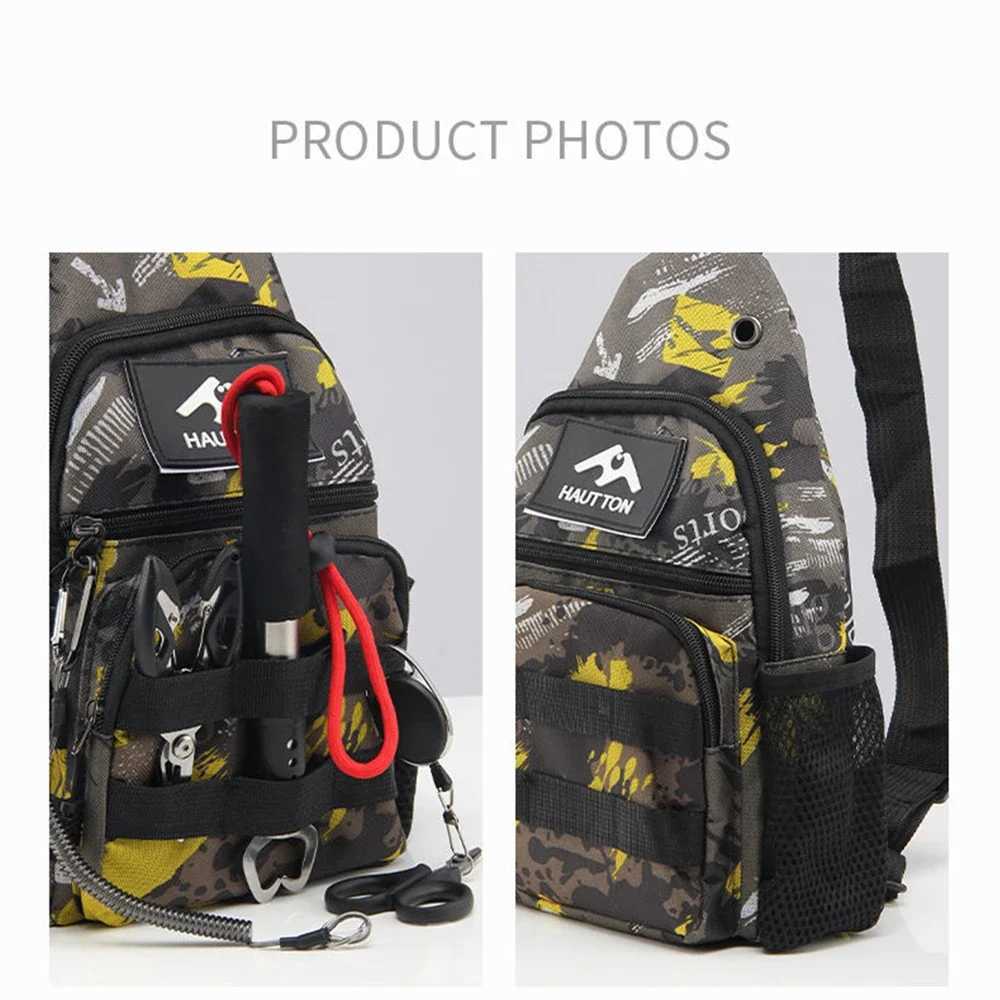 Multifunctional Camouflage Lure Fishing Bag Outdoor Shoulder Sling Crossbody Waist Pack with Rod Holder for Anglers Z250411