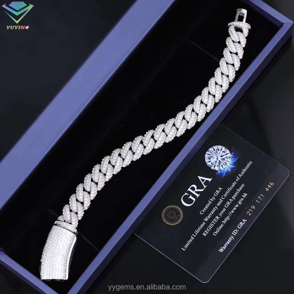 Yy Hot-sale 13mm Curved Cuban Link Chian Vvs Moissanite Pass Diamond Tester 925 Sterling Silver Fine Jewelry Necklaces for Men