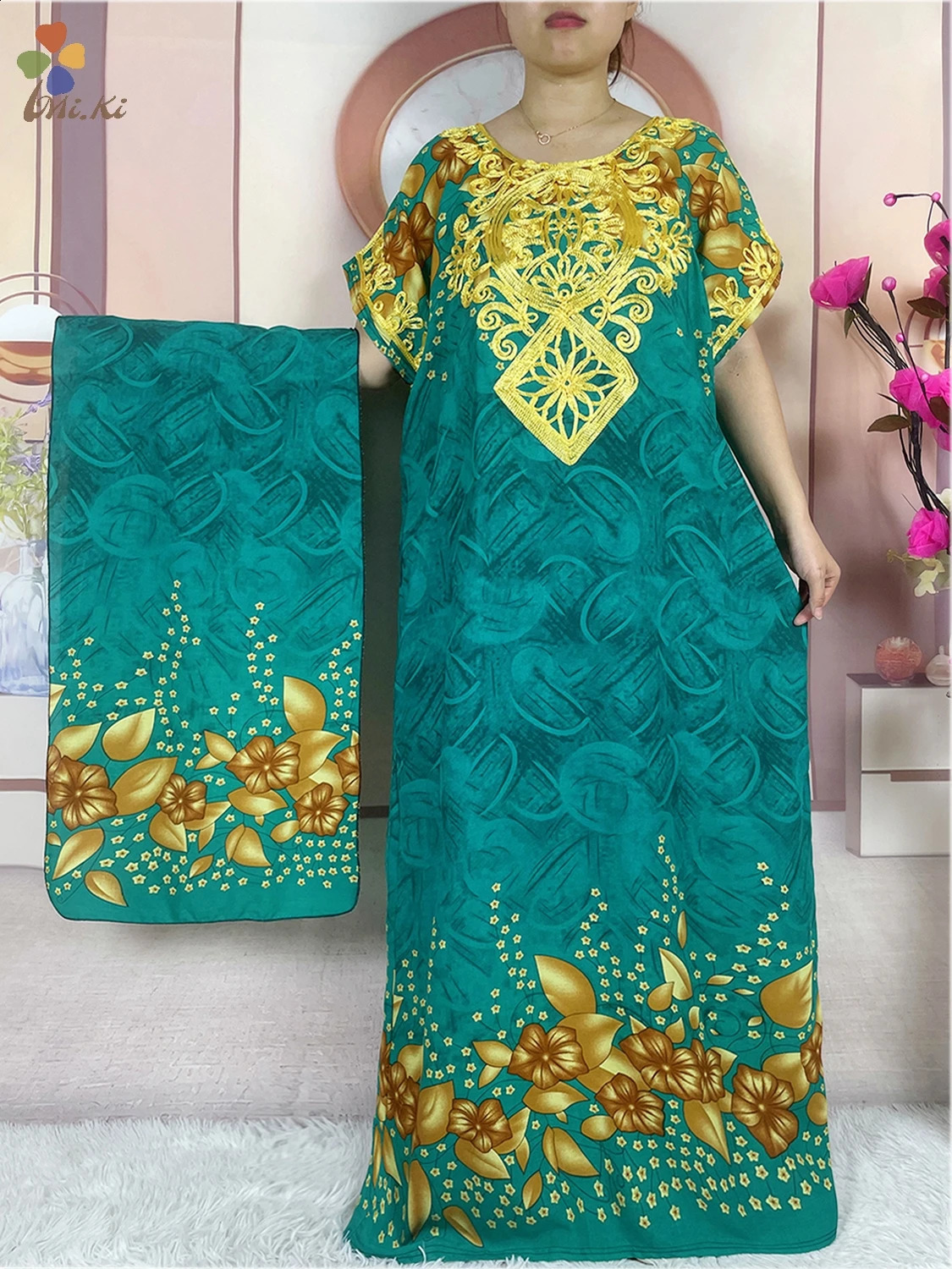 Womens summer clothing selling ed printed loose dress Kaftan African womens Islamic short sleeved 250411