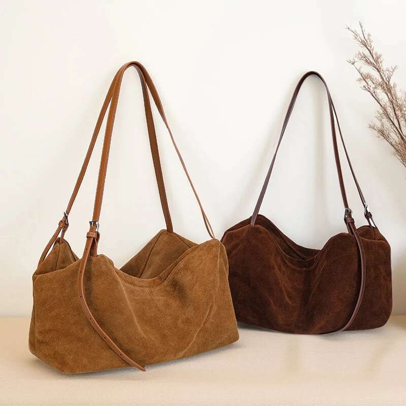 Designer Bag Women's Suede Cow Genuine Leather Shoulder Bags Ladies Soft Cowhide Crossbody Bag Female Design Lazy Commuting Handbag