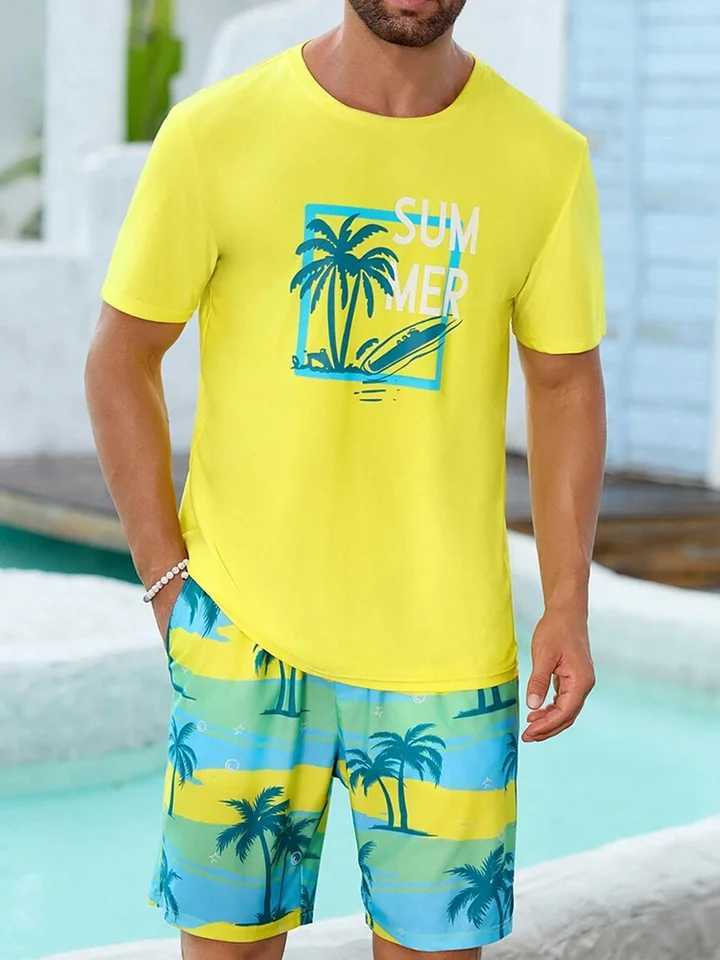 Summer daily casual mens sports shorts street fashion mens short sleeved top lion print mens T-shirt and shorts setXJ250412