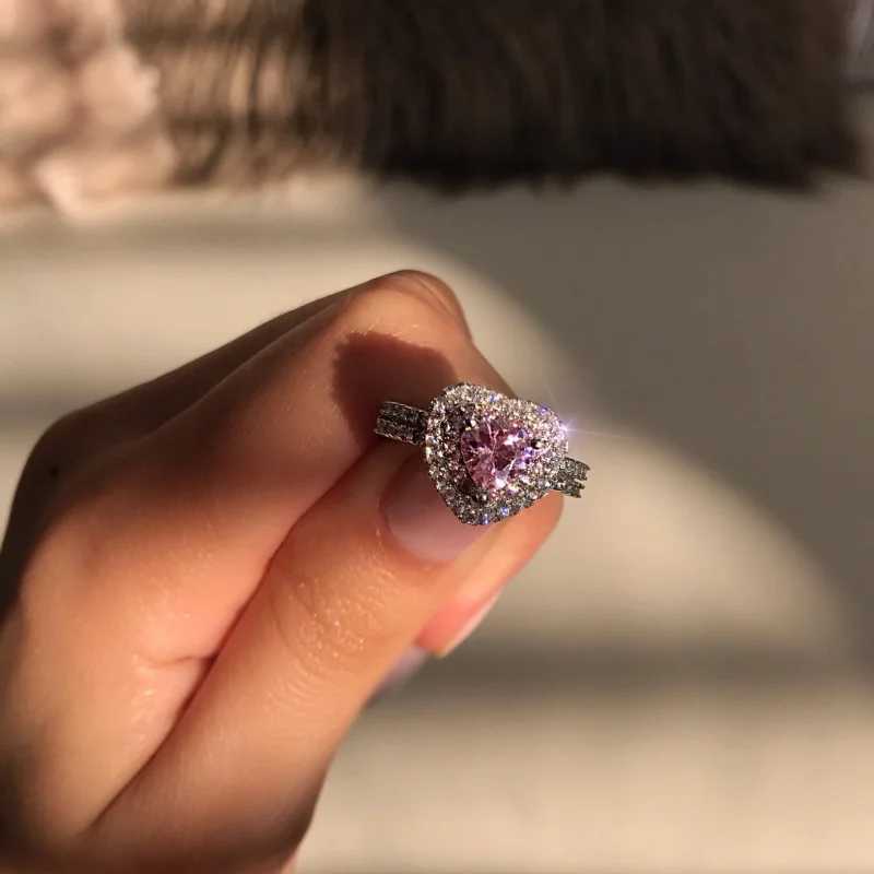 Luxurious heart her pink silver cute fashion promise ring suitable for girls parties wedding gifts Terence jewelry size 6-11XJ250412