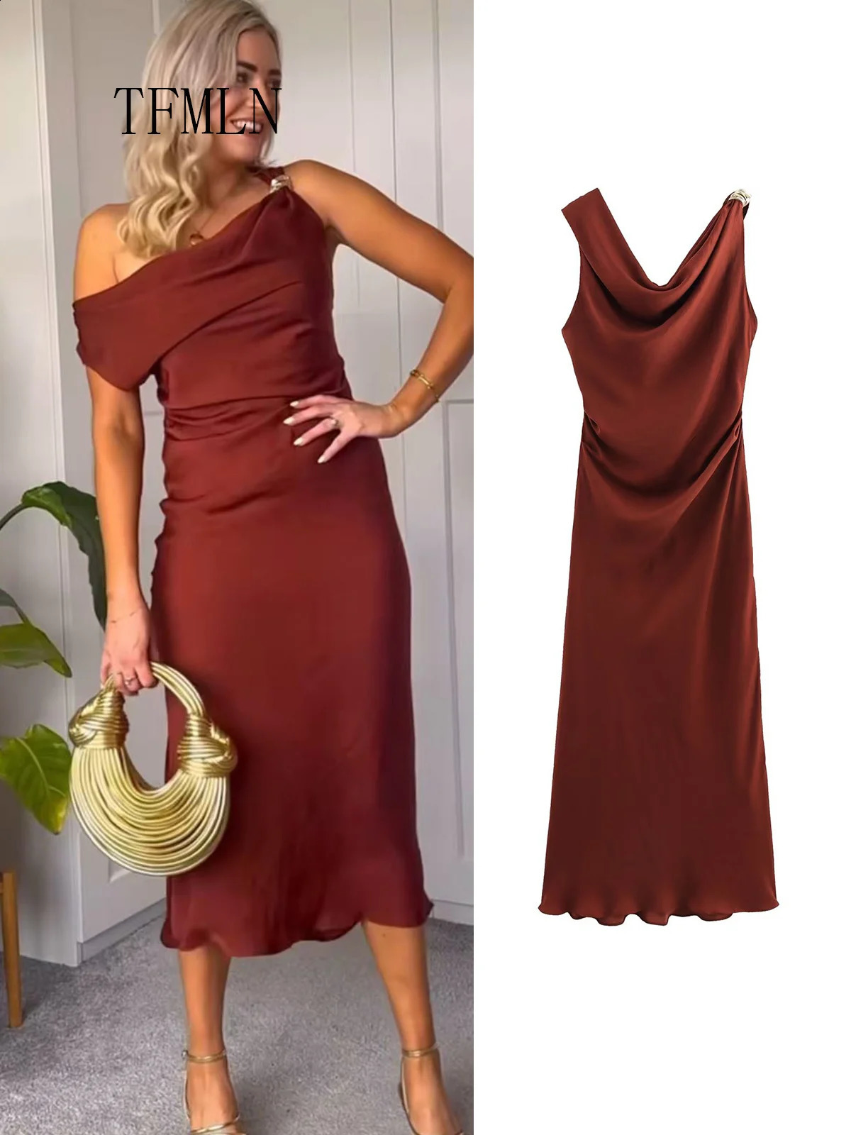 TFMLN Elegant Womens Solid Midi Long Dress Summer Fashion Sleeveless Ultra Thin Party Dress Chic Kosar Beach Style Dress 250408