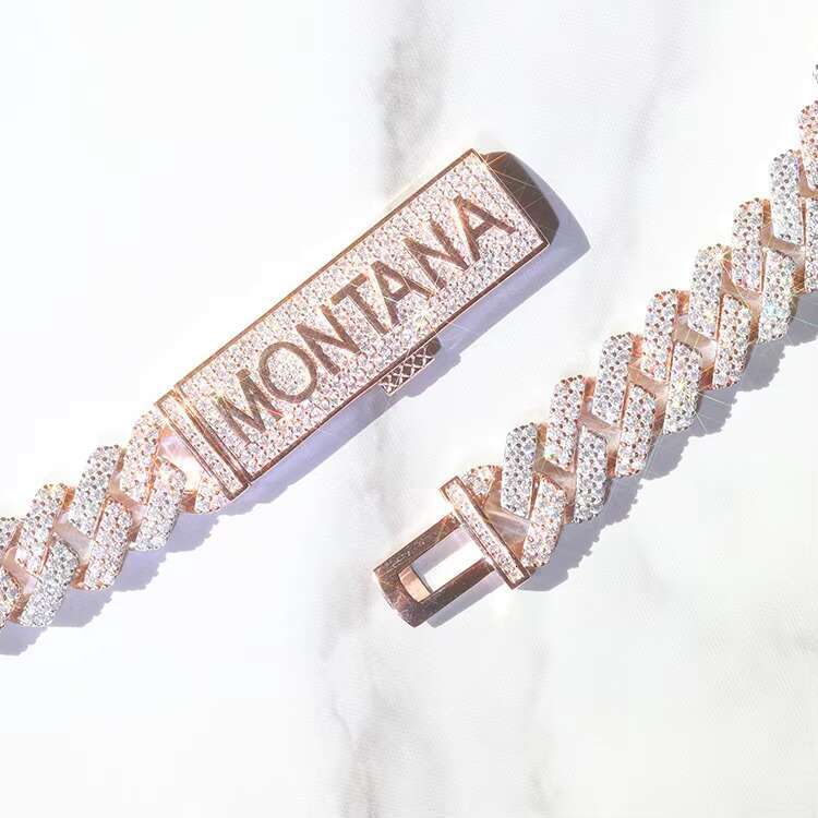 Unique Design Two Tone Cuban Chain Sterling Silver pink White VVS Moissanite Passed Tester Custom for Hiphop Jewelry