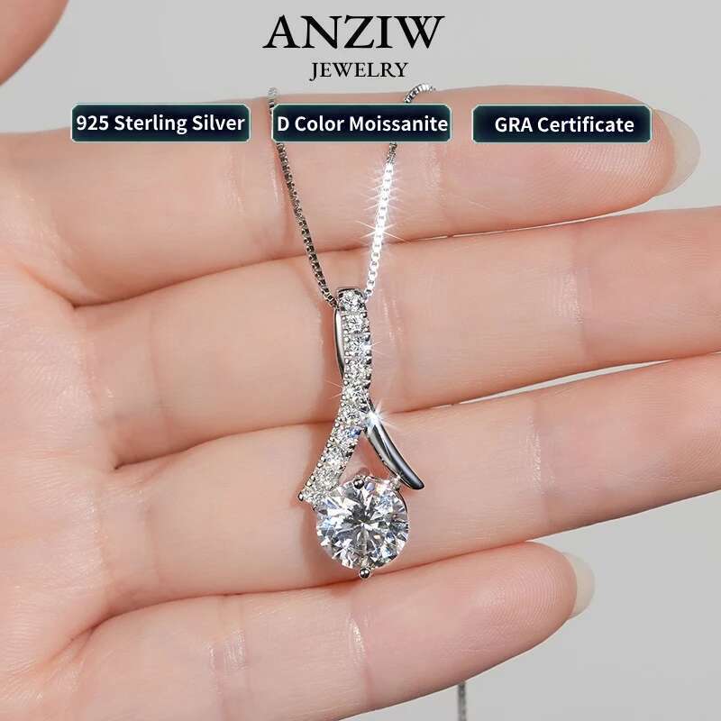 Anziw 2025 1CT 2CT 3CT Round Moissanite Infinity Pendant Necklace for Women Adjustable Chain S Sier Valentine's Gift