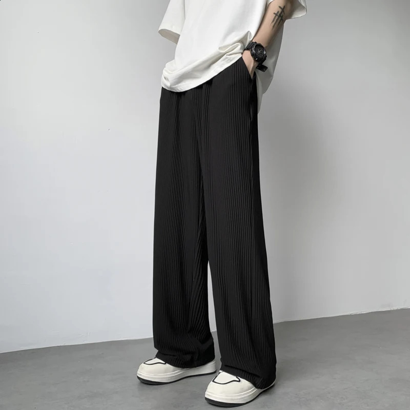 Summer pleated pants mens fashion oversized ice silk pants mens Japanese streetwear hip-hop loose straight pants mens Trouser 250410