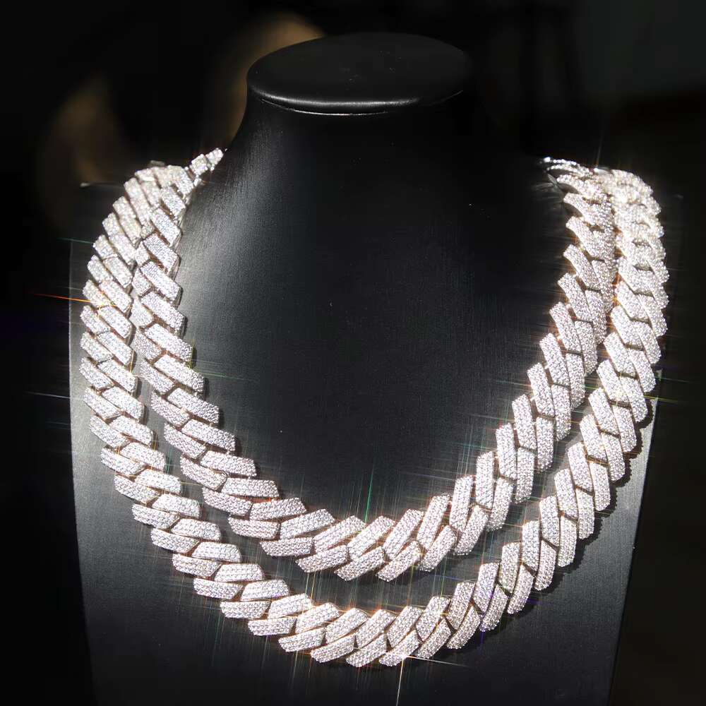 Wholesale Price Heavy Silver Weight 20mm 3rows VVS Moissanite Diamond Gold Plated Cuban Link Chain for Man/women HipHop Necklace