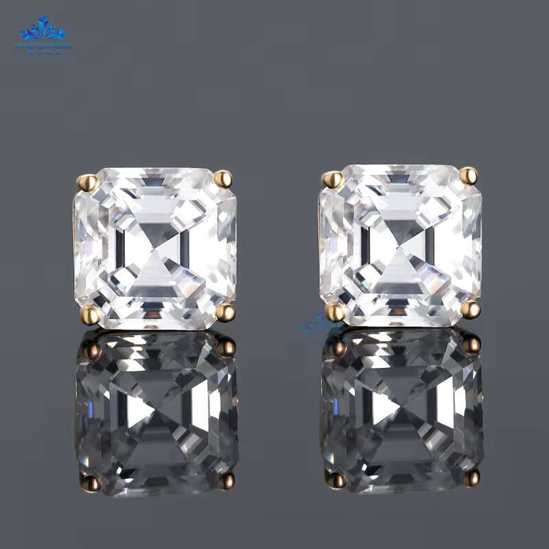 GRA Certified Moissanite Diamond Asscher Cut Stud Earring for Women 925 Sterling Silver 18K Gold Trendy Hip Hop Jewelry