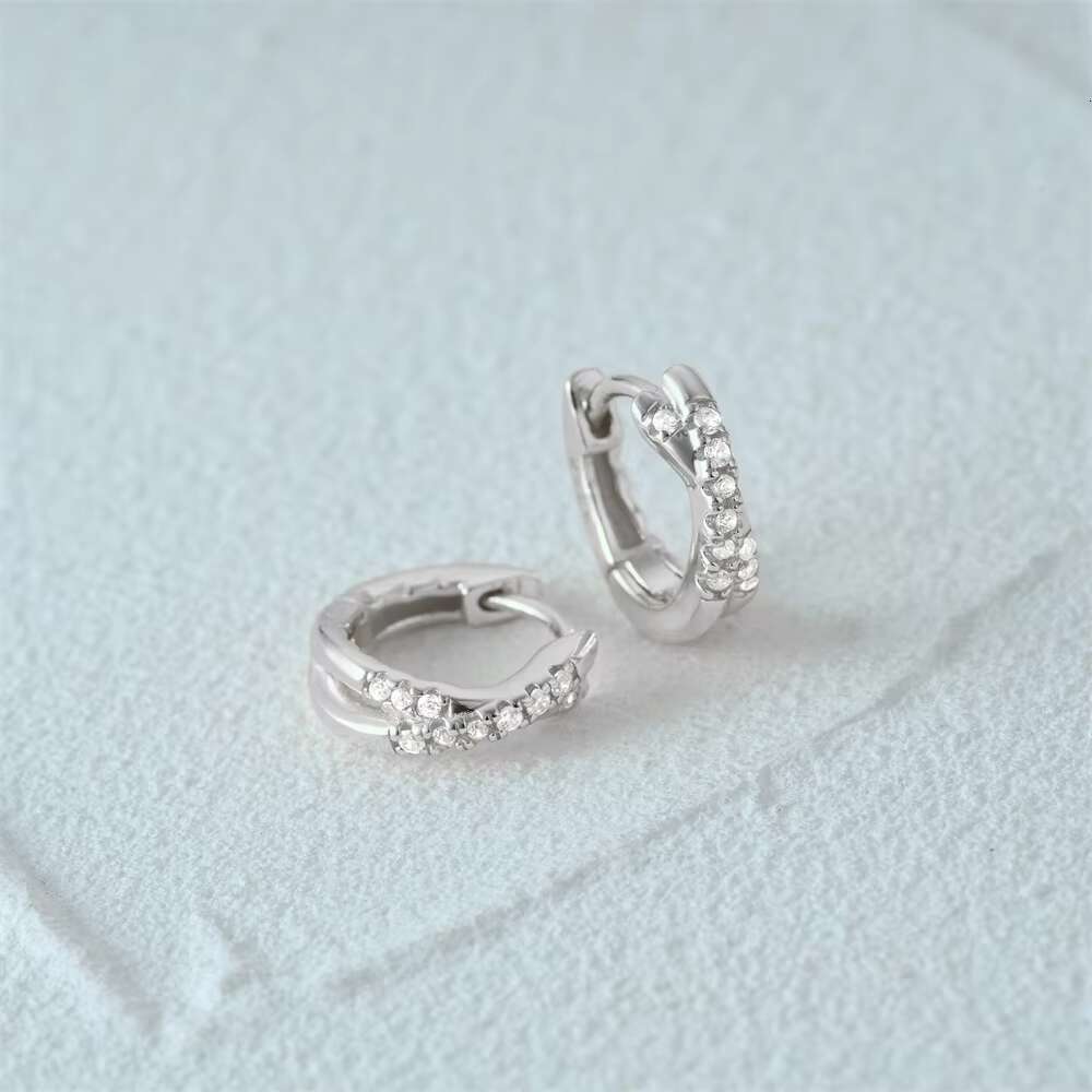 Fashion Jewelry Sterg Sier Double Layer Cross X Shaped Dia Zircon Gold Plated Hoop Earrings Women