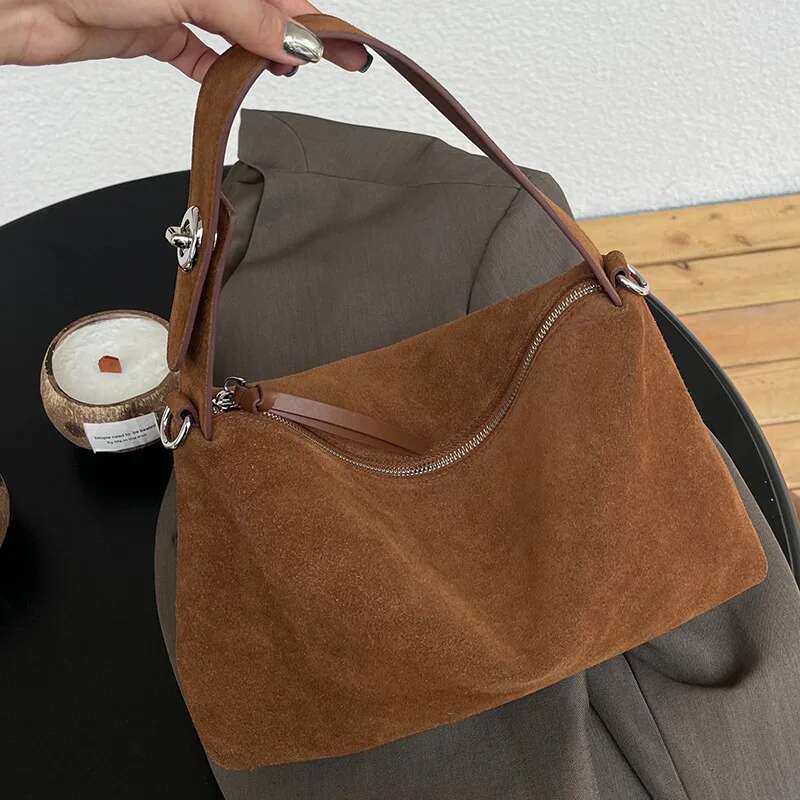 Designer Bag Wholesale Women Suede Female Retro Frosted Cowhide Split Leather Armpit Shoulder Bag Lady Handbag Trendy Crossbody Messenger