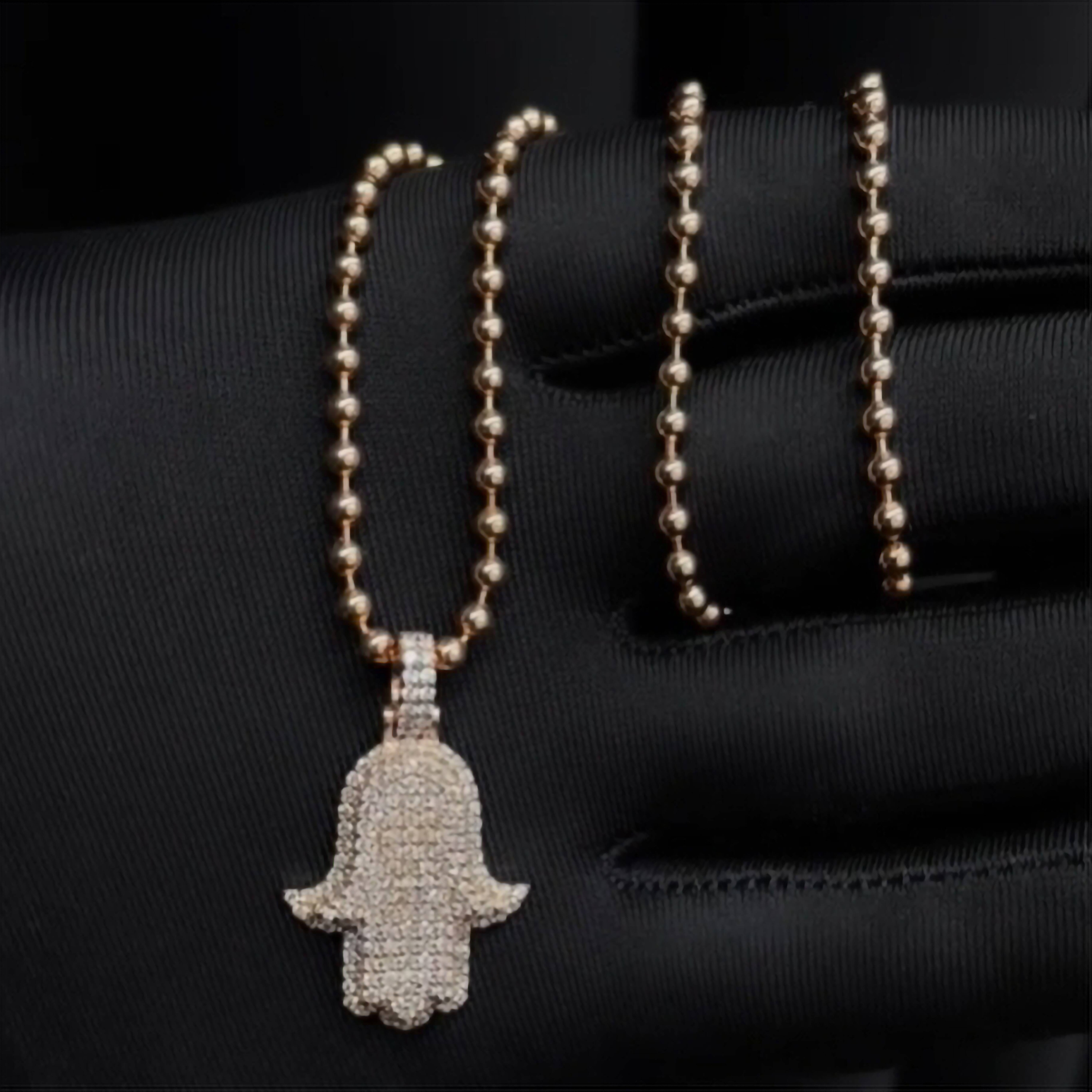 Wholesale Hip Hop Fine Pendant Necklaces Charms Hand Pendant 925 Silver Iced Out VVS Moissanite Hamsa Pendant with Ice Chain