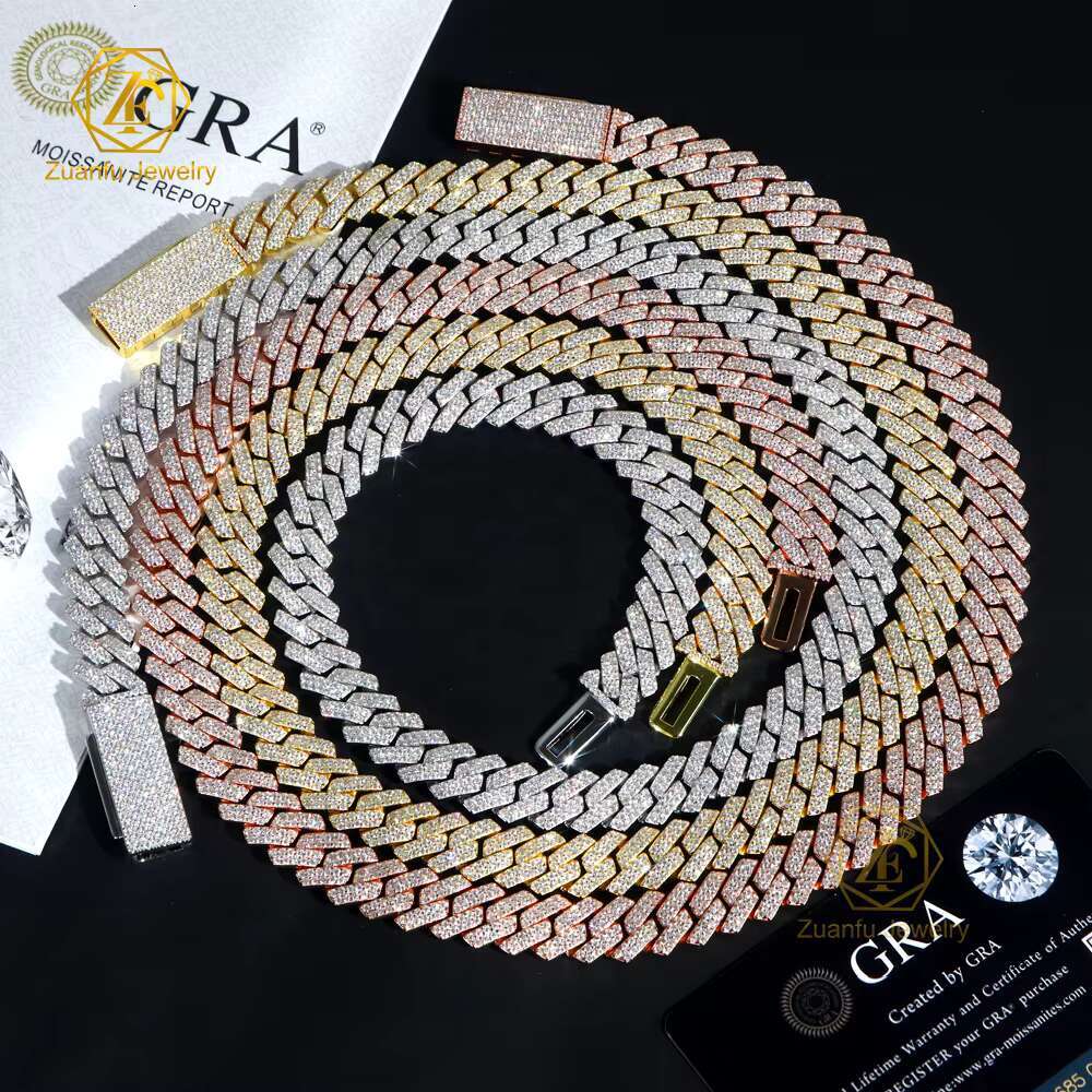 2025 Unisex Hip Hop Cuban Chain Necklace Real Pure 925 Silver Rhodium 8mm 10mm 12mm Moissanite Diamond Rose Gold Cuban Link