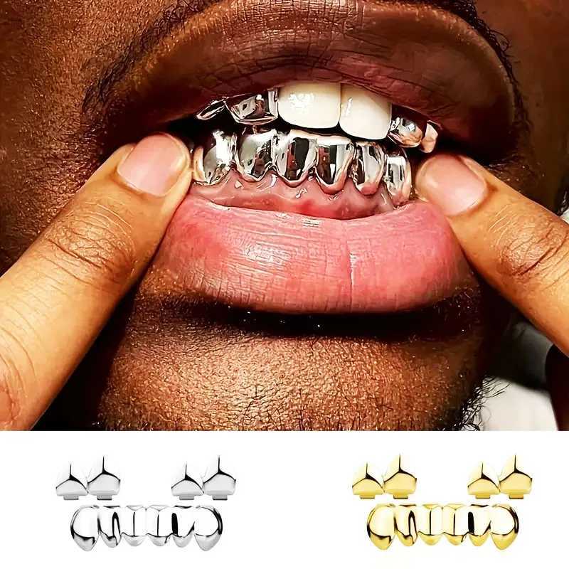 New gold and silver hip-hop teeth for mouth Grillz hat top and bottom grill sets Halloween party sets gift sets vampire teeth W250412