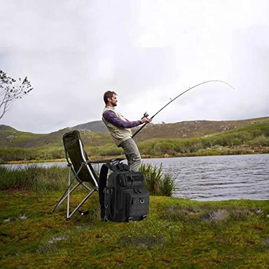 Fishing Backpack Tackle Bag Sling Bag Water-Resistant Fishing Backpack with Rod Holder Large Fly Fishing Bag for Fishing Campin Z250411