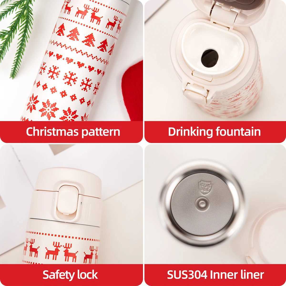 Christmas 450ml Stainless Steel Thermos Cup Household Bouncing Cover Vacuum Christmas Water Bottle Minimalist Men And Women Portable Cups Y251112