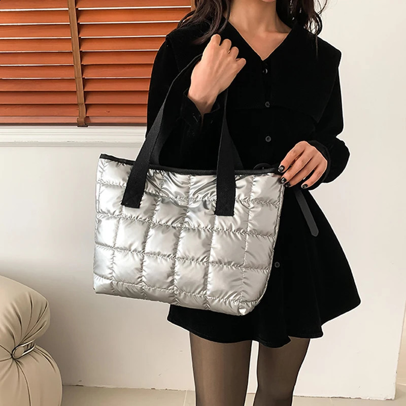 Fashion bedding shoulder bag cotton pad large capacity handbag solid color shopping womens 250401