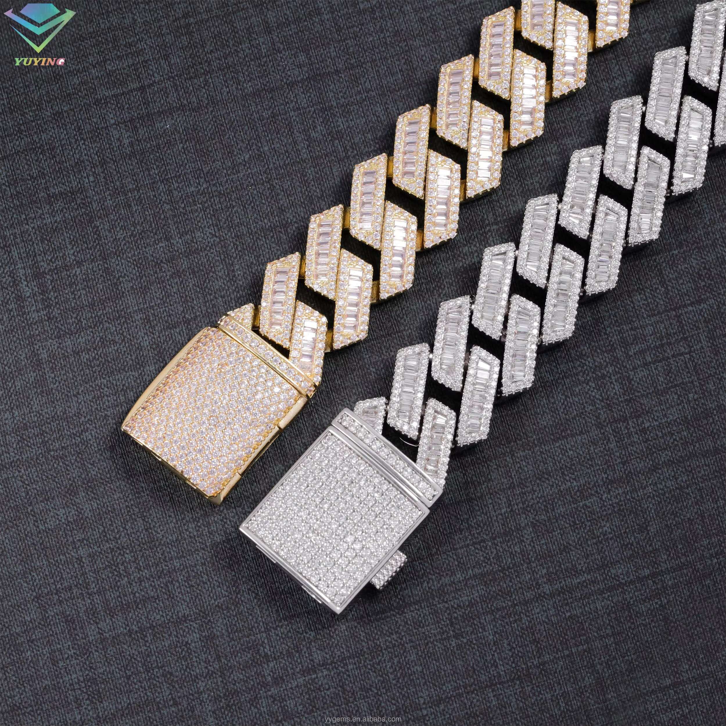 925 Silver Baguette Cut Moissanite Diamond Cuban Bracelet for Men Hip Hop Design Platinum Material Gift