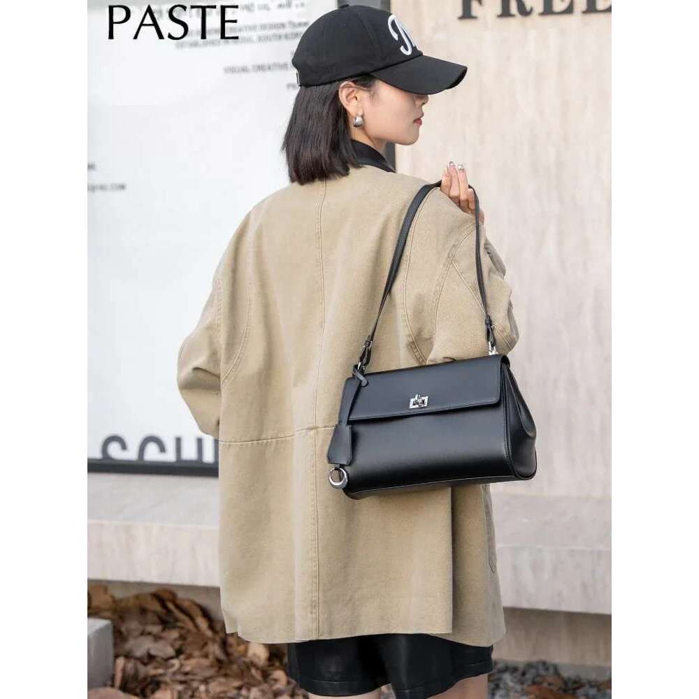 Designer Bag Simple Glossy Cowhide Leather Women Crossbody Black Commuting Versatile Handbag Long High-Quality Single Shoulder Armpit Bag