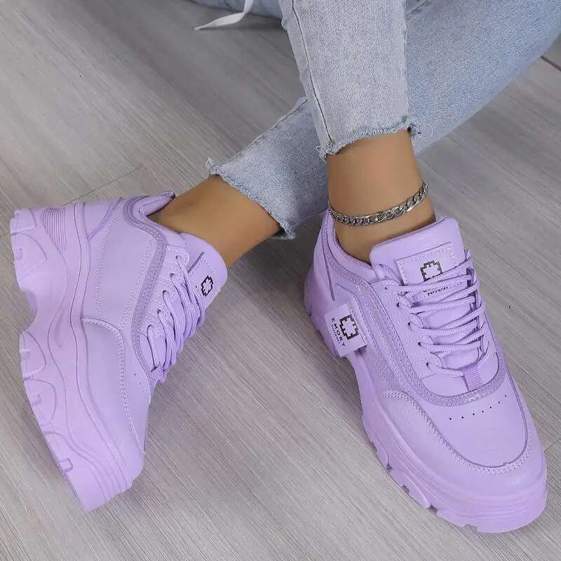 2025 Summer New Leather Purple Thick soled Sports Shoes Thick Women's Designer Fashion Casual Walking Shoes Women's