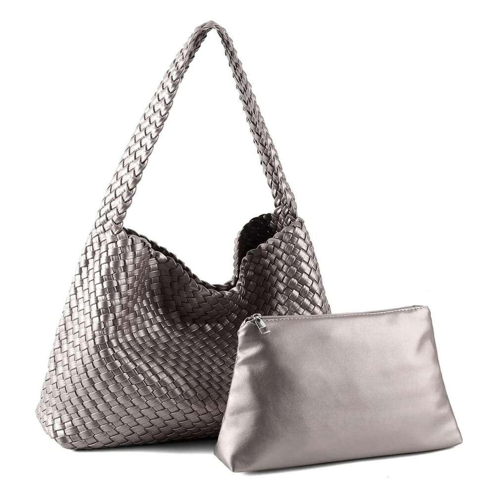Woven Women PU Leather Large Capacity Tote Bags Casual Fashion Textured Soft Shoulder Bag Bz618