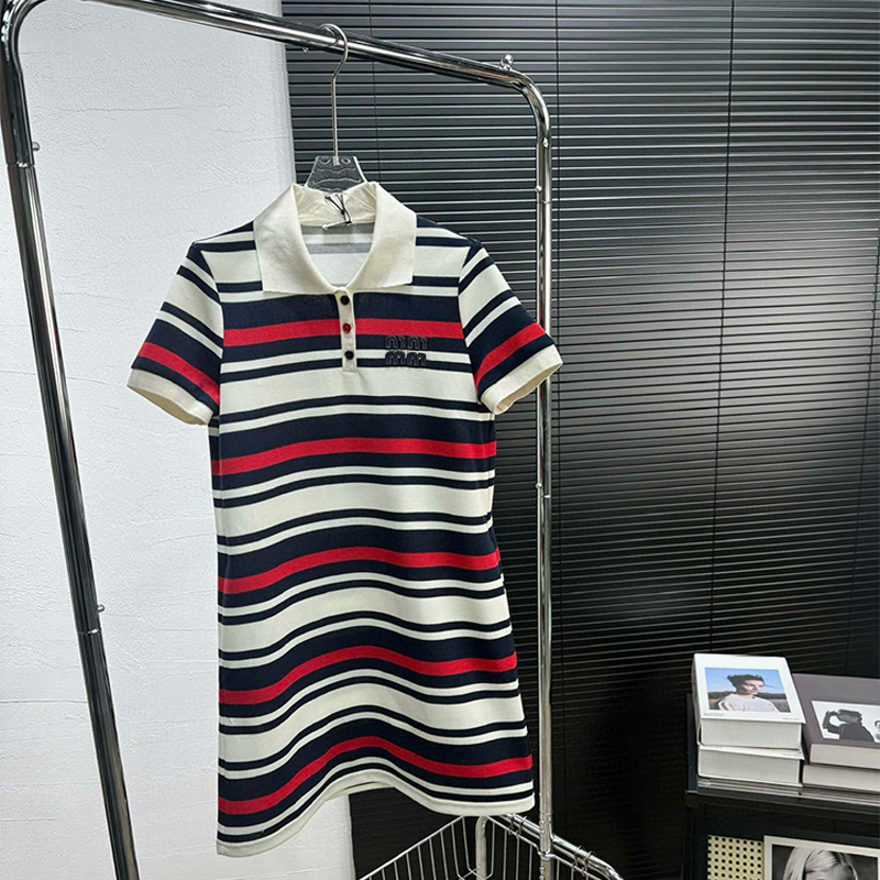 Design womens polo dress S M L 2025ss Spring/Summer New Style Slimming A-line polo Version Stripe colored