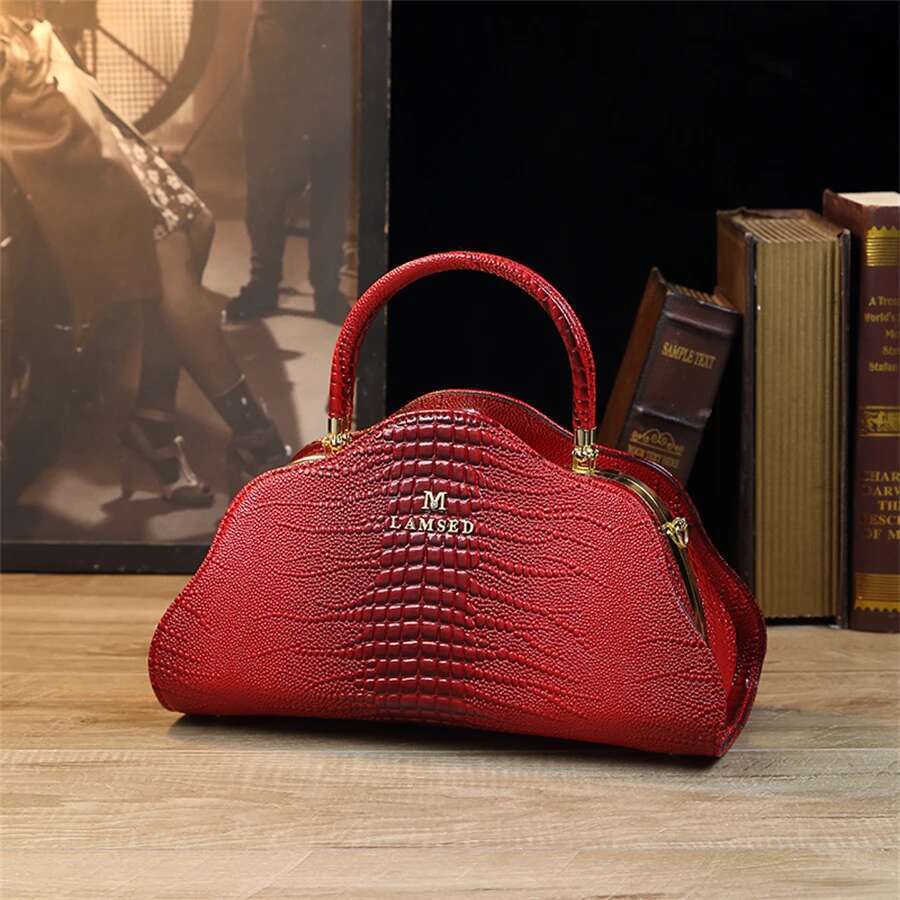 Vintage Crocodile Print Tote Retro PU Shoulder Bag, Women's Fashion Handbag & Satchel Purse Girl Pink Elegant Cloud Bag