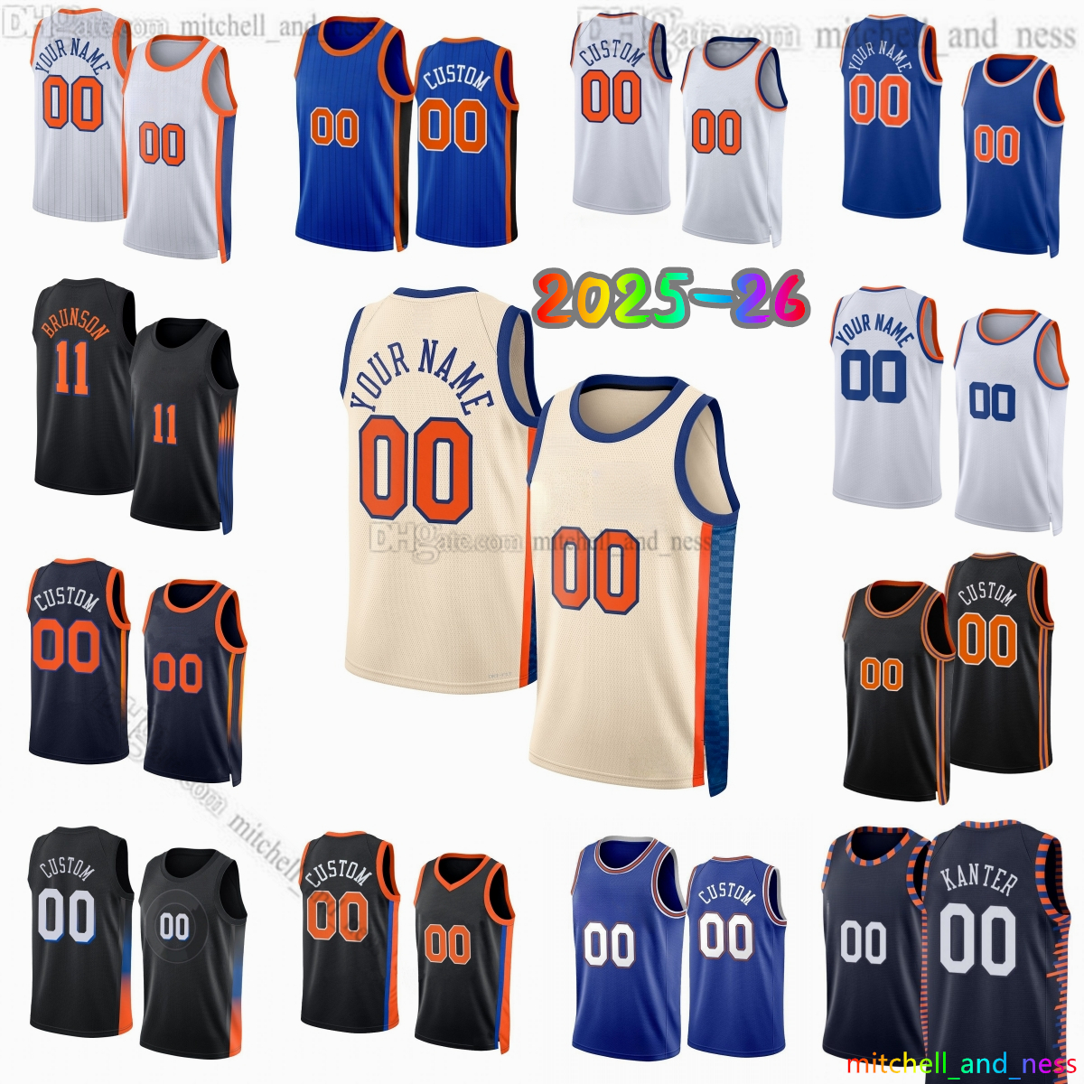 Custom 2025-26 New 11 Jalen Brunson Printed Basketball Jersey 32 Karl-Anthony Towns 2 Miles McBride 25 Mikal Bridges 8 OG Anunoby 3 Josh Hart 4 Dadiet Jerseys Shorts