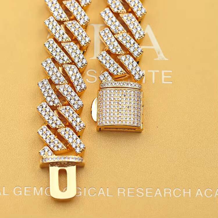 Wholesale 925 Silver Cuban Link Chain for Men 2Rows 14mm Wide with Moissanite Diamond Hip Hop Style Necklace