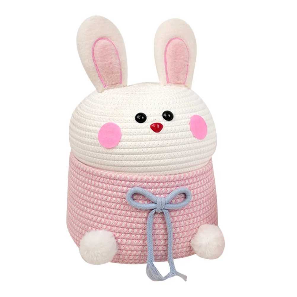 Cotton Rope Woven Storage Basket With Lid Desktop Organizer For Snacks Sundries Decorative Basket Bedro Household Y251112